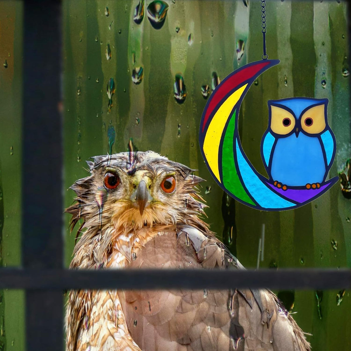 Stained Glass Owl Suncatcher Window Hanging Ornament, Stained Glass Birds Suncatcher for Window