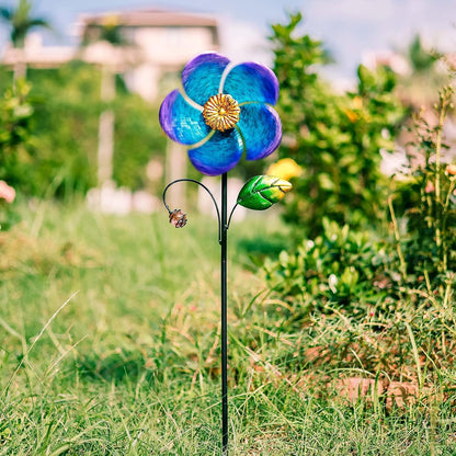 Viveta Wind Spinner with Metal Stake, 28.7 inches Outdoor Garden Pinwheels Spinners Blue Flower