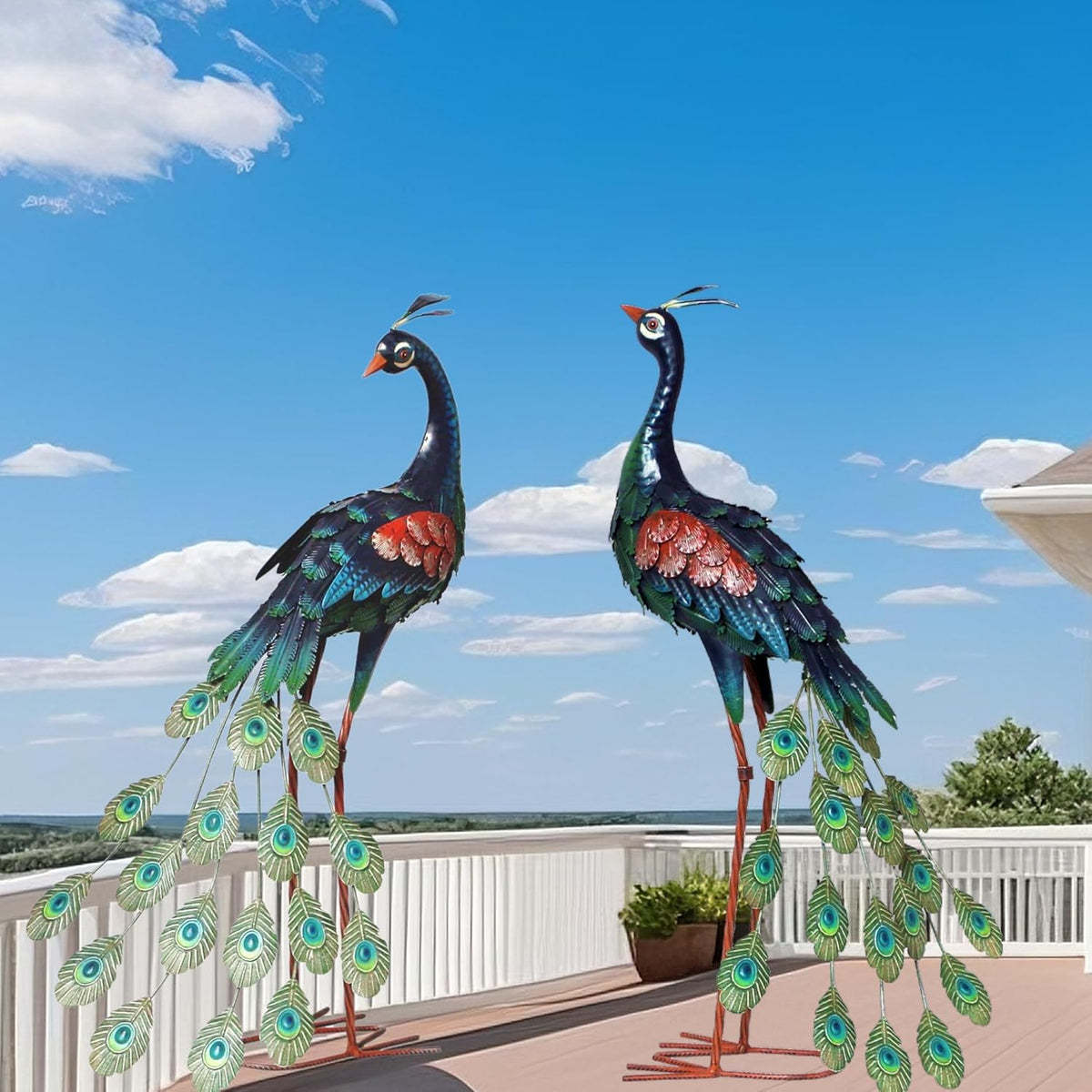 chisheen Garden Decor Outdoor Statues, Metal Peacock Decor for Outside, Garden Art Sculptures