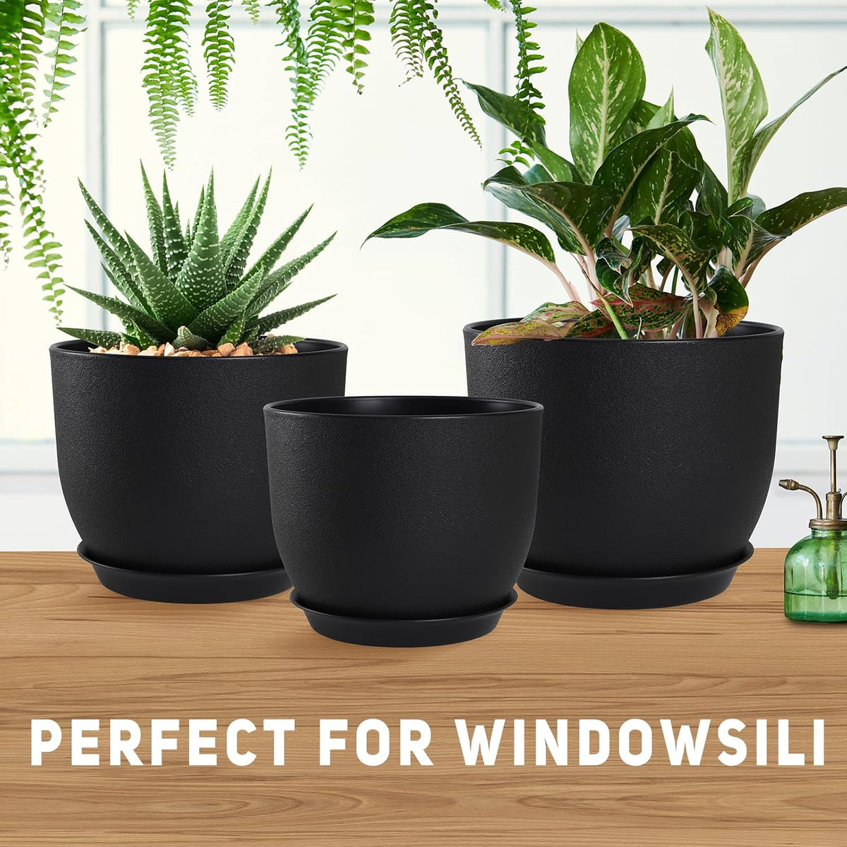 Plant Pots 10/9/8/7.5/7 inch Set of 5,Flower Pots with Multi Mesh Drainage Holes, Large Planters