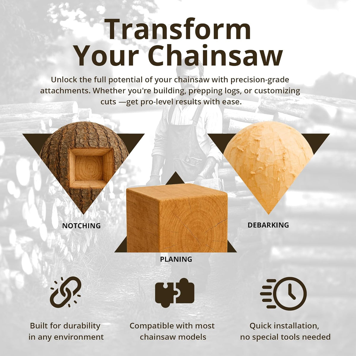 Log Wizard Chainsaw Debarker Tree Bark RemovaL Tool | Universal Debarking Tool for Logs with Case