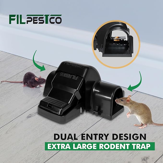 Set of 2 Professional Grade Extra Large Tunnel Rat Snap Traps, Mouse Trap, Reusable Trap, Heavy