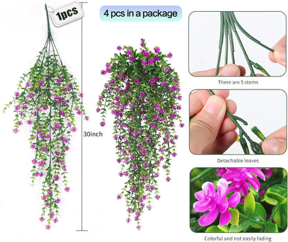 SJL Faux Hanging Plant 4 Pack Hanging Vines Plants Indoor Realistic Artificial Fake Small Hang