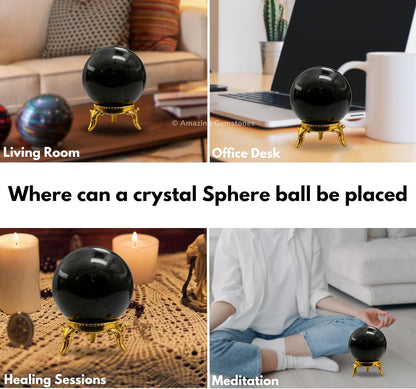 Amazing Gemstone Black Tourmaline Crystal Ball with Stand - 2" Inches Crystal Sphere Meditation
