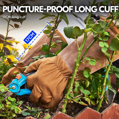 Vgo... Safety Work Gloves Men, Extended Pig Split Leather Cuff,Synthetic Leather, Rose Pruning