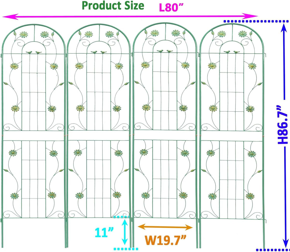 4 Pack Metal Garden Trellis 86.7" H Garden Fence Rustproof Trellis for Climbing Plants Support