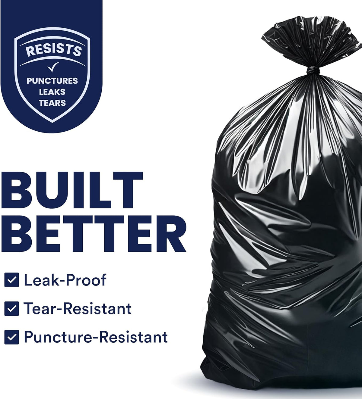 Plasticplace 55-60 Gallon Trash Bags │ 1.0 Mil │ Black Heavy Duty Garbage Can Liners │ 38” x 58”