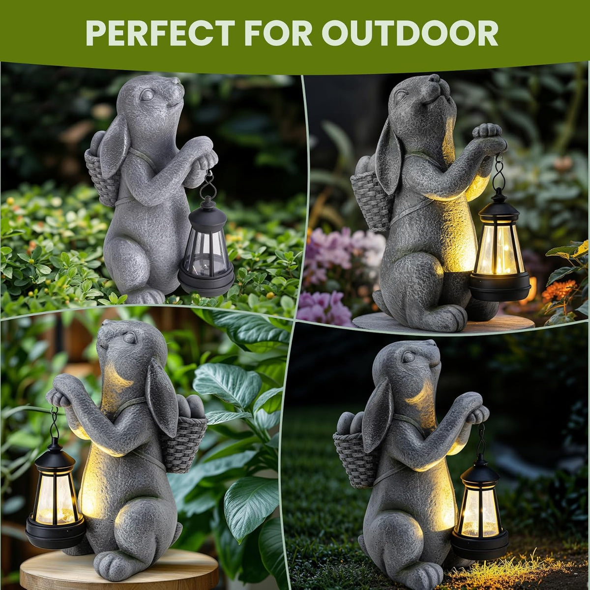Solar Garden Outdoor Statues Rabbit with Solar Lantern,Outdoor Bunny Figurines Decorations,Lawn