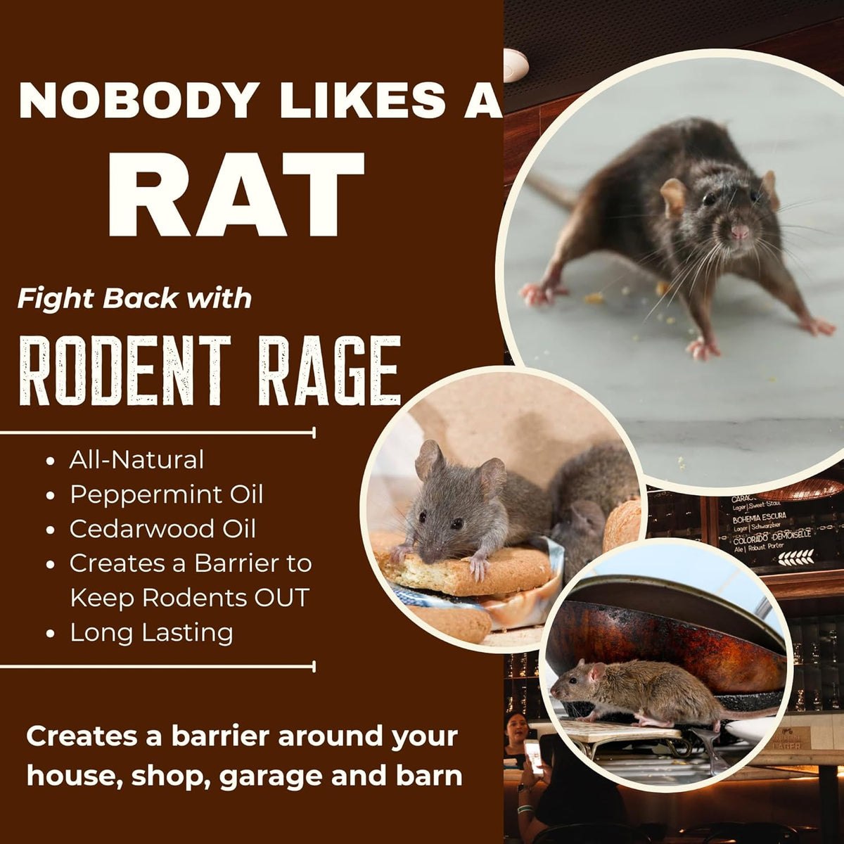 Rodent Rage Rat and Mouse Repellent; All-Natural Rodent Outdoor Barrier; Keeps Rats and Mice Out of