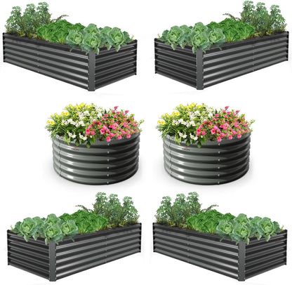 A ANLEOLIFE 6-Pack 4X4X1.5ft & 6X3X1.5ft Deep Root Galvanized Raised Garden Beds Outdoor for