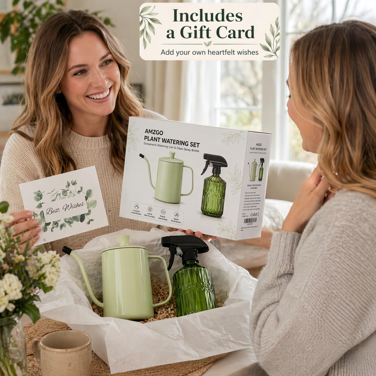 Amzgo 2 Pack Small Watering Can for Indoor Plants, 20 oz Metal Plant Watering Can with Long Spout