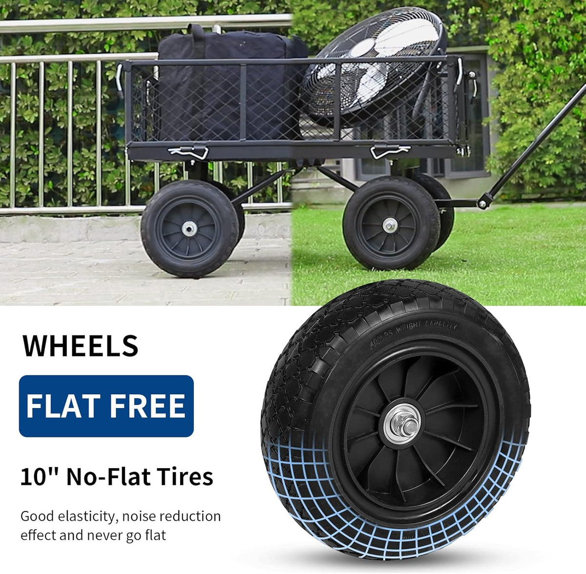 BILT HARD 400 lbs 10" Flat Free Tires Steel Garden Cart with 180° Rotating Handle and Removable