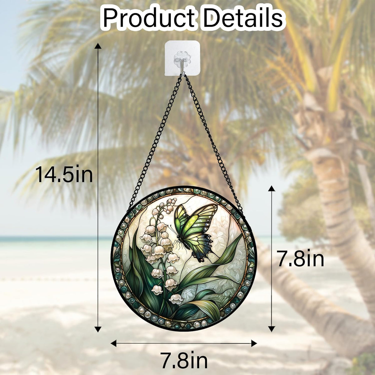 Stained Glass Window Hanging, Lily of The Valley Flower Butterfly Suncatcher for Doors Home Sun