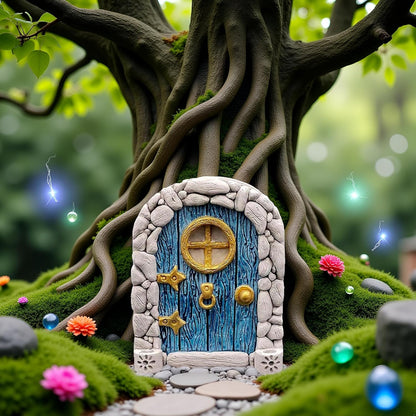 Blue Streak Archway Mini Fairy Garden Door for Tree, 3D Miniature Fairy Door for Fairytale Tiny