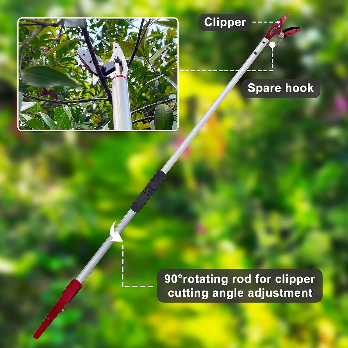 Tree Trimmer, 4 Foot Pole Pruner, Long Reach Pruning Shears, Cut and Hold Garden Clippers, Aluminum