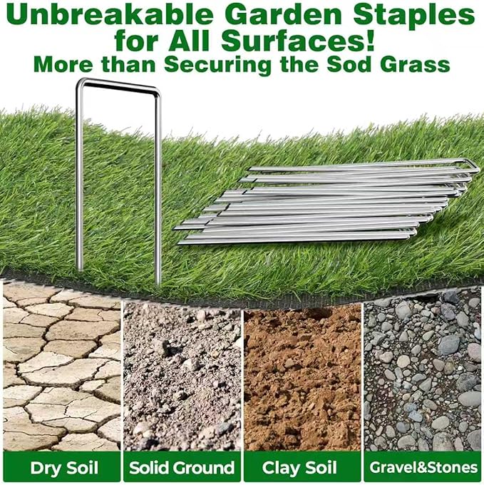AMAGABELI GARDEN & HOME 6 Inch 50 Pack Galvanized Landscape Staples 11 Gauge Anti-Rust Heavy Duty