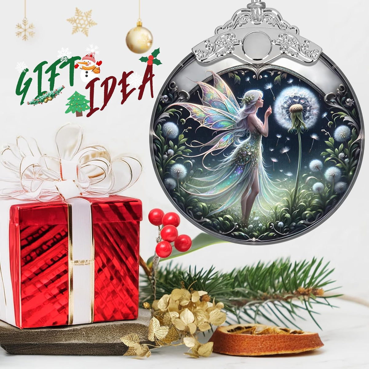 Stained Glass Dandelion Fairy Christmas Ornament - Holiday Home Decor - Tree Decoration - Gift