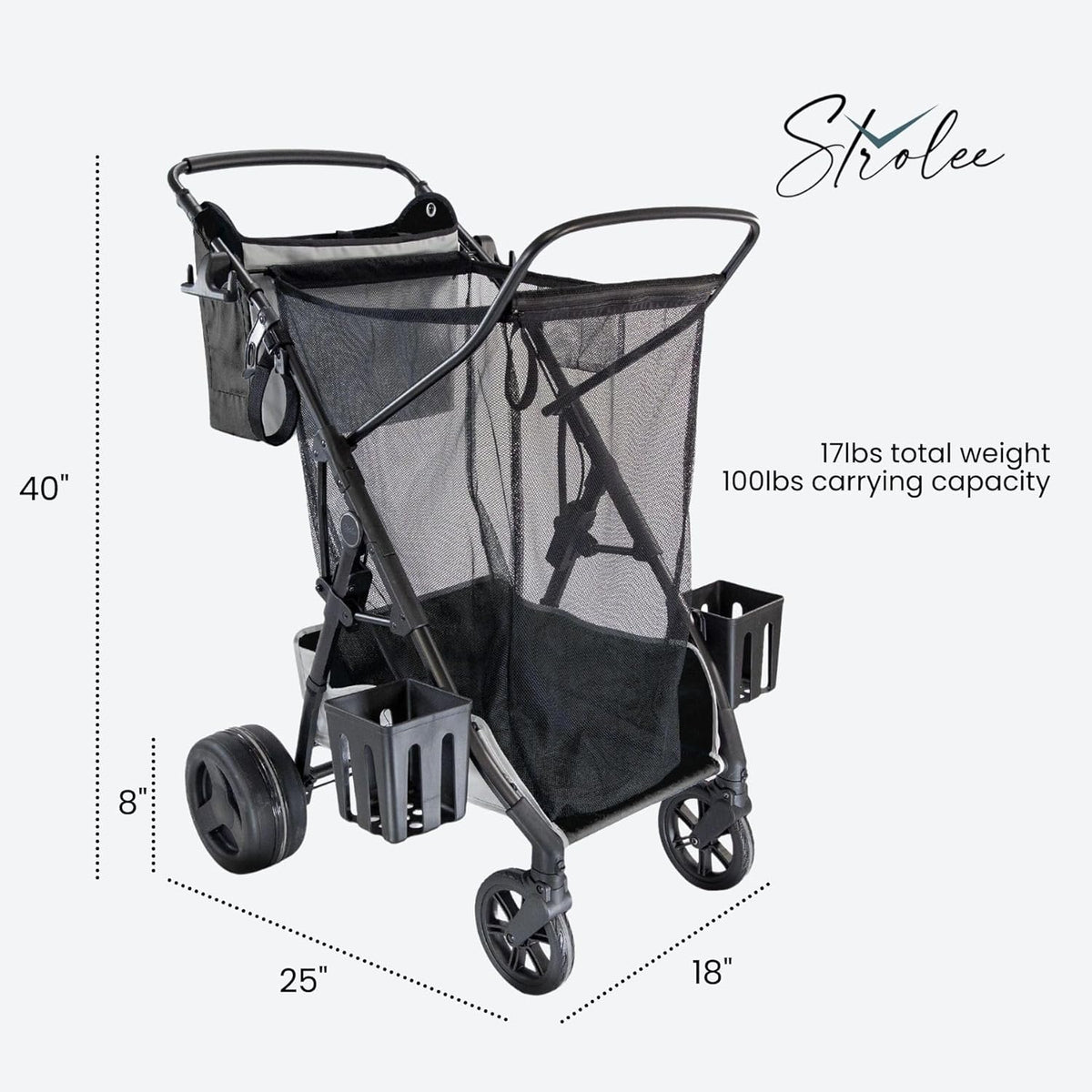 Strolee Large Wheeled Collapsible Beach Cart for Soft Sand, Shopping, Camping & Garden- Lightweight