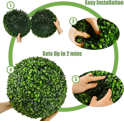Goplus 2 PCS 15.7 Inch Artificial Plant Topiary Ball, Round Faux Boxwood Balls Outdoor, Garden