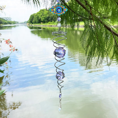 FONMY Evil Eye Gazing Ball Spiral Tail Wind Spinner Sun Catcher Rainbow Maker Silver Spiral
