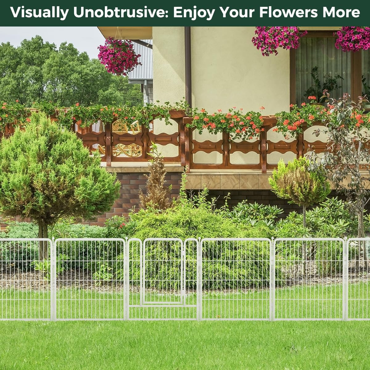 FXW Garden Fence Outdoor for The Yard – 32in(H) x 18.2ft(L) Heavy Duty Metal Animal Barrier for Dog