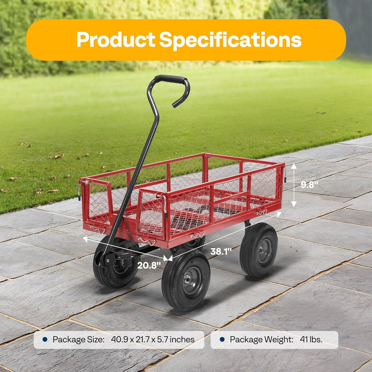 VIVOHOME Heavy Duty 880 Lbs Capacity Mesh Steel Garden Cart Folding Utility Wagon with Removable