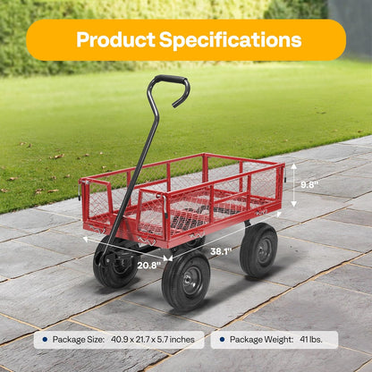 VIVOHOME Heavy Duty 880 Lbs Capacity Mesh Steel Garden Cart Folding Utility Wagon with Removable