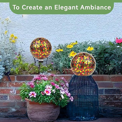 Lily's Home Colorful Mosaic Glass Gazing Ball, Designed with a Stunning Holographic Butterflies