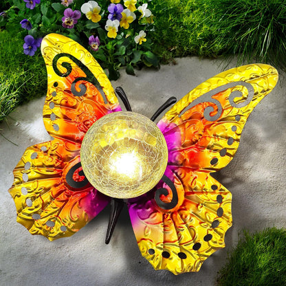 Solar Lights Outdoor Garden Butterfly Decor, Metal Butterfly Statue Decoration with LED Crackle