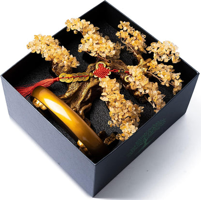 Natural Citrine Gemstone Crystal Bonsai Tree of Life Large Feng Shui Money Chakra Tree for Luck and