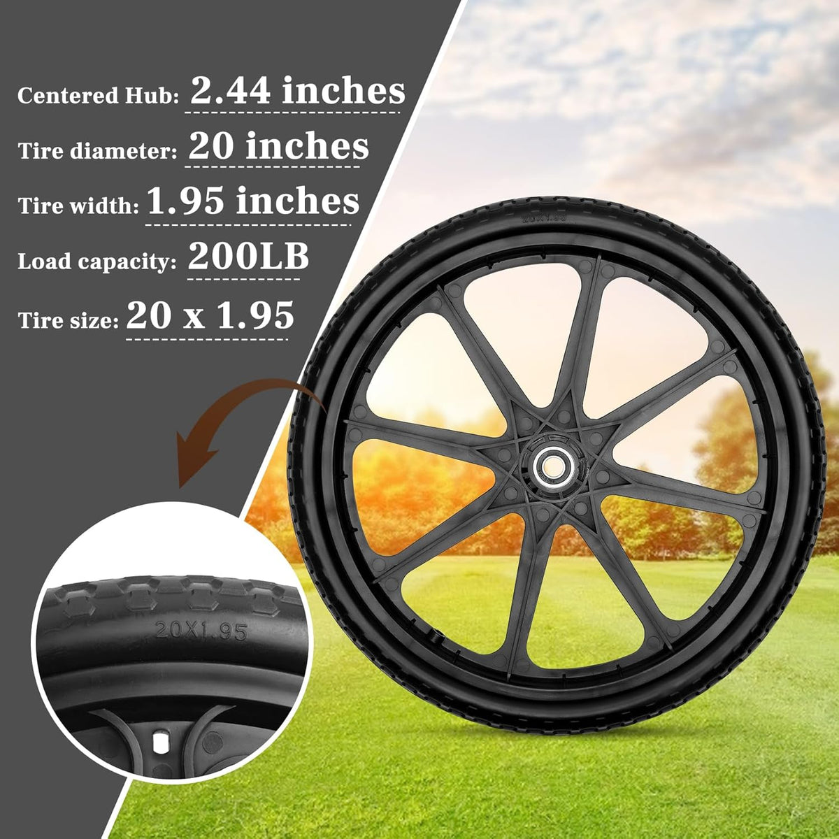 Upgraded 20" Flat Free Wheels Compatible with rubbermaid Wheelbarrow Tires, 20" Flat Free Tires