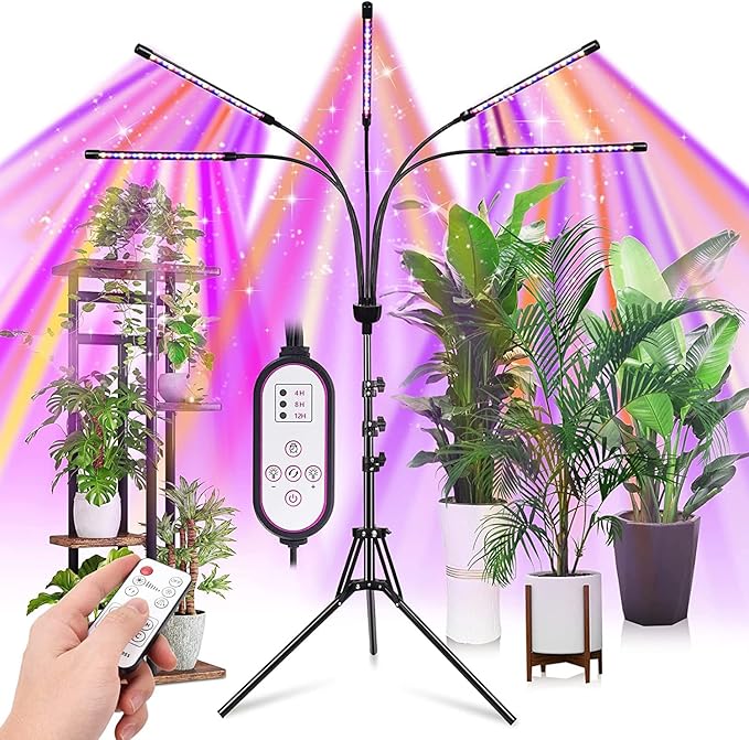 Grow Lights for Indoor Plants,5 Heads Red Blue White Full Spectrum Plant Light with 15-60"