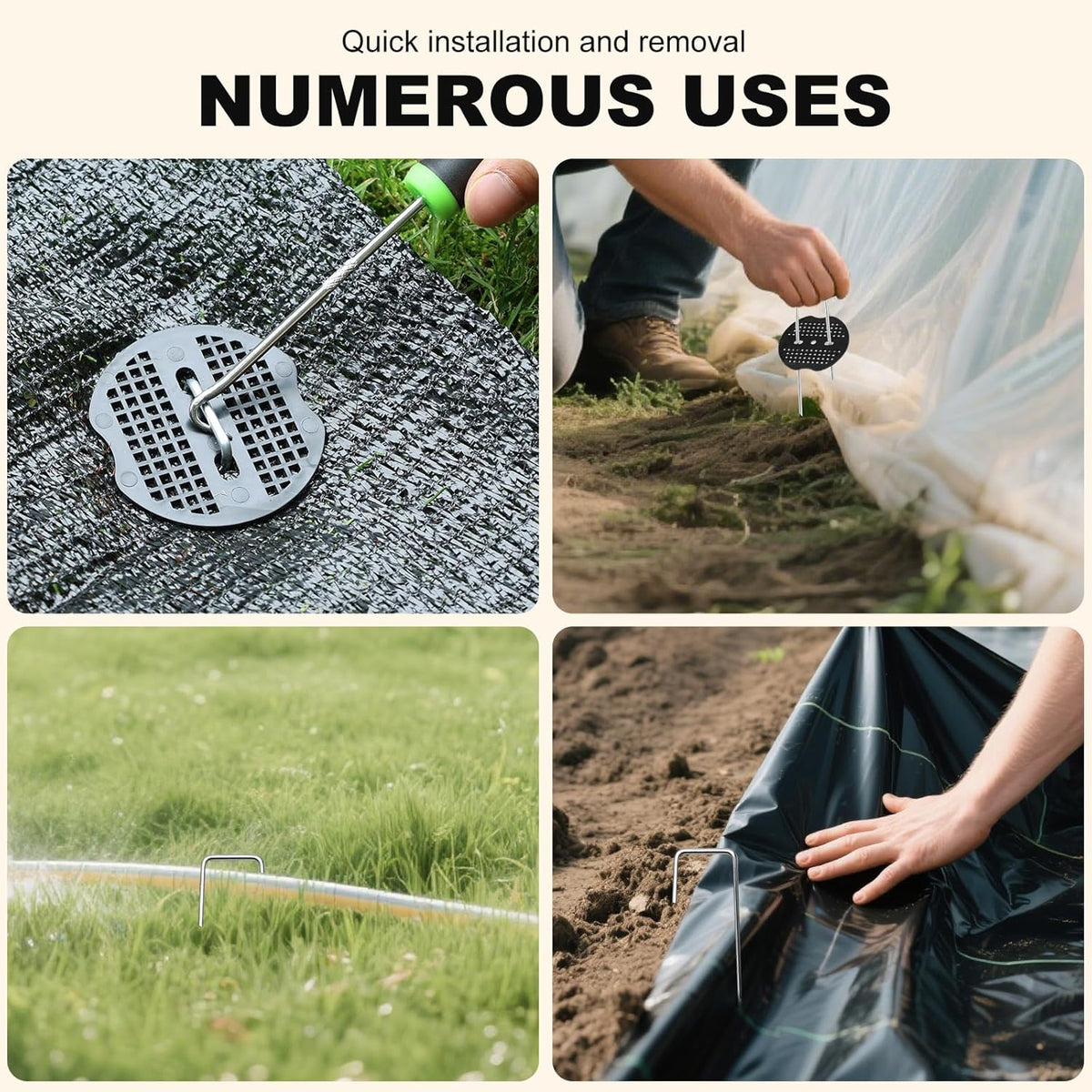 50 Pcs Landscape Staples Stakes+50 Gasket, 6 Inch Galvanized Garden Stakes, 11 Gauge U-Shaped Yard