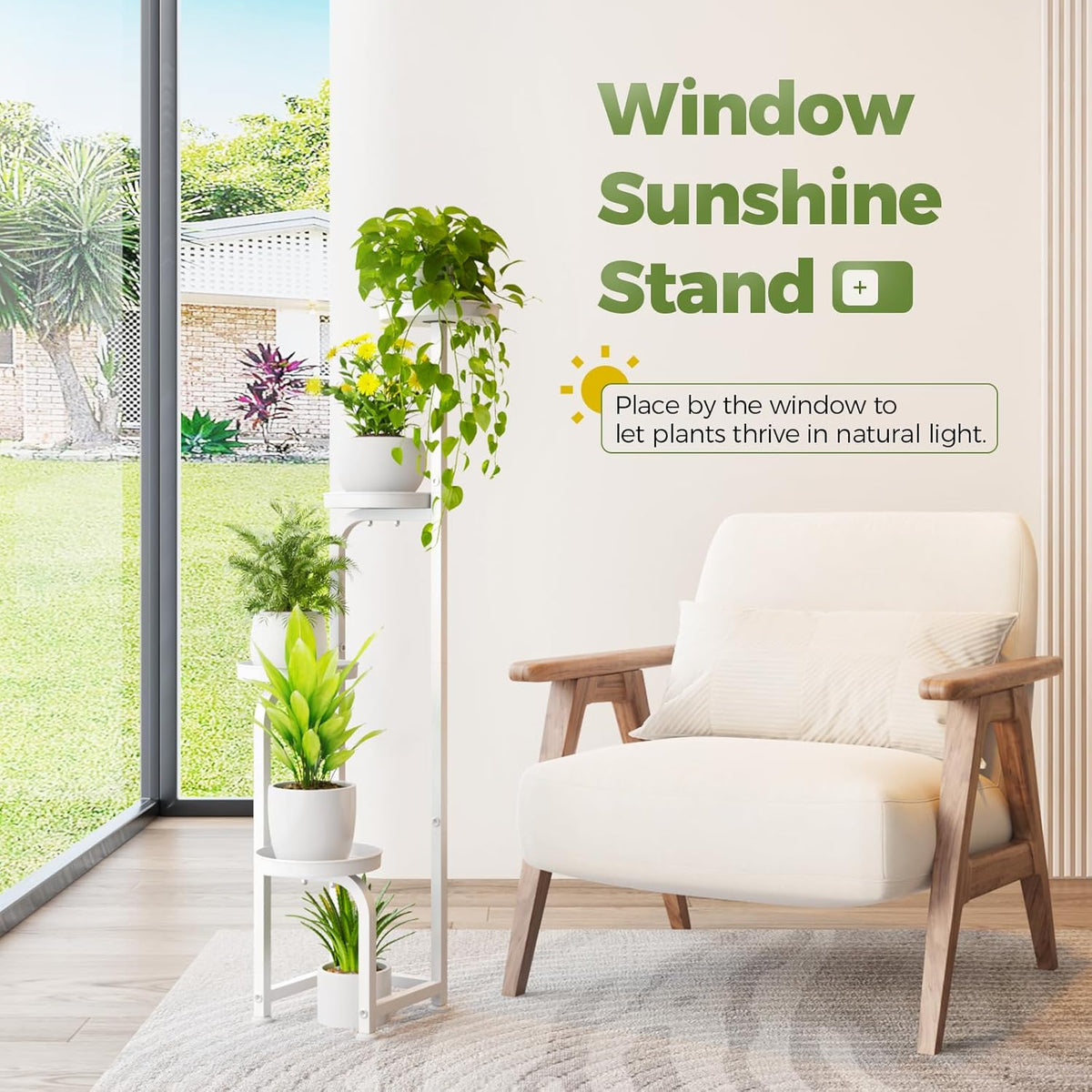 Bamworld Corner Plant Stand Indoor Outdoor, Tall Metal Flower Pot Stands for Multiple Plants, 4