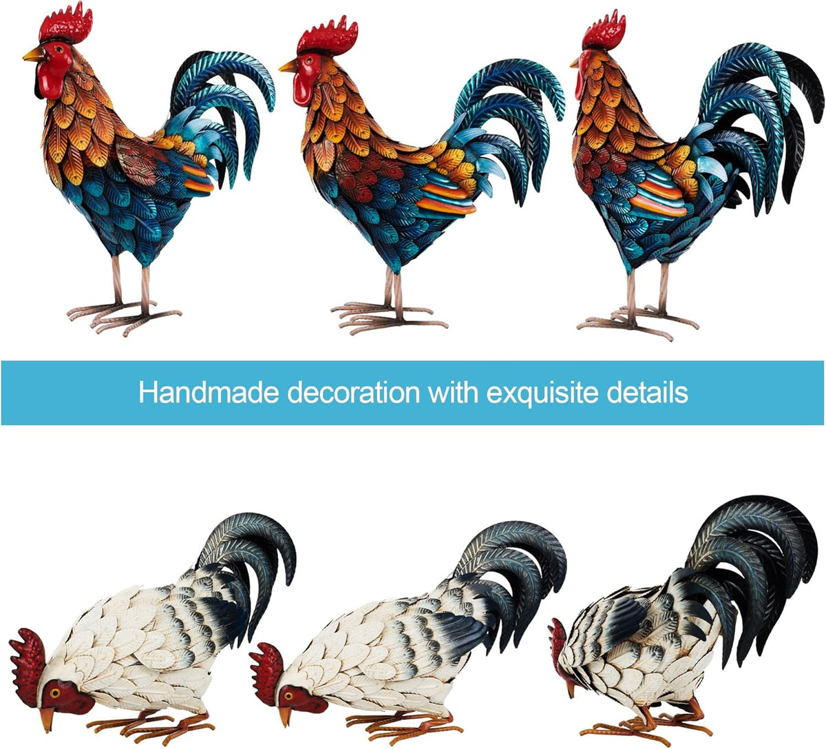 Shorayn Metal Rooster Statues, Outdoor Garden Metal Chicken Decor, Garden Sculptures Chicken