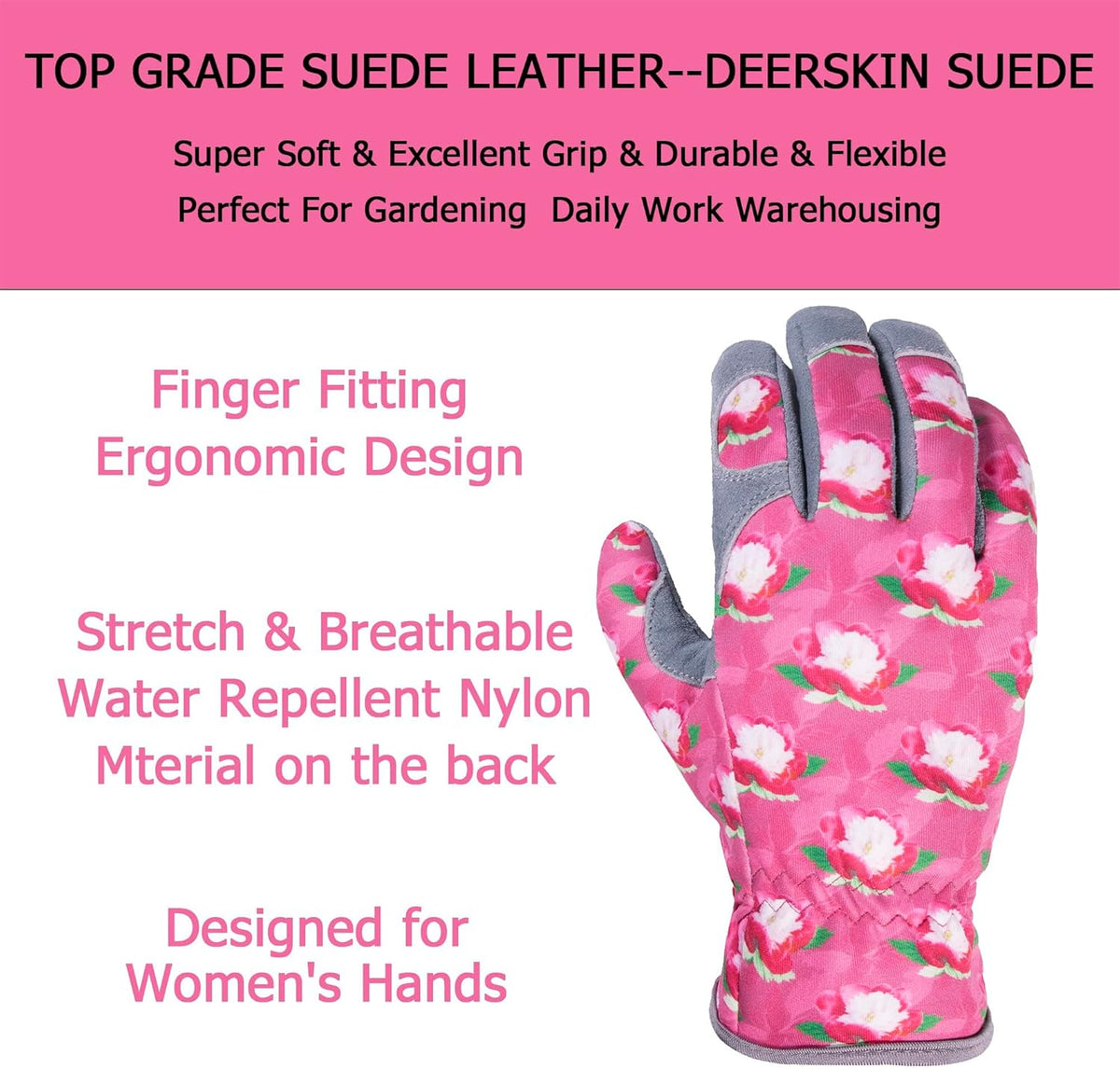 SKYDEER Premium Genuine Deerskin Suede Women's Gardening Gloves, Ultra-Soft Padded, Comfort Fit for