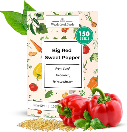 Woods Creek Seeds: Big Red Sweet Pepper Seeds for Planting - Non-GMO and Heirloom Bell Pepper Seeds