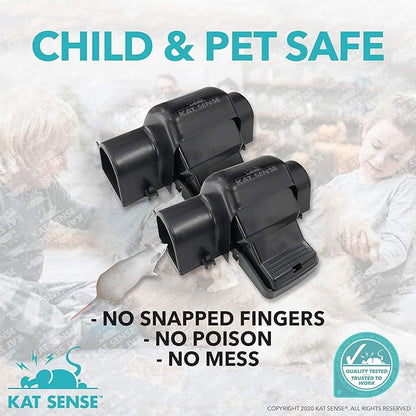 Kat Sense Dual Covered Rat & Chipmunk Traps Set of 2 - Humane Rat Trap Indoor & Outdoor Use