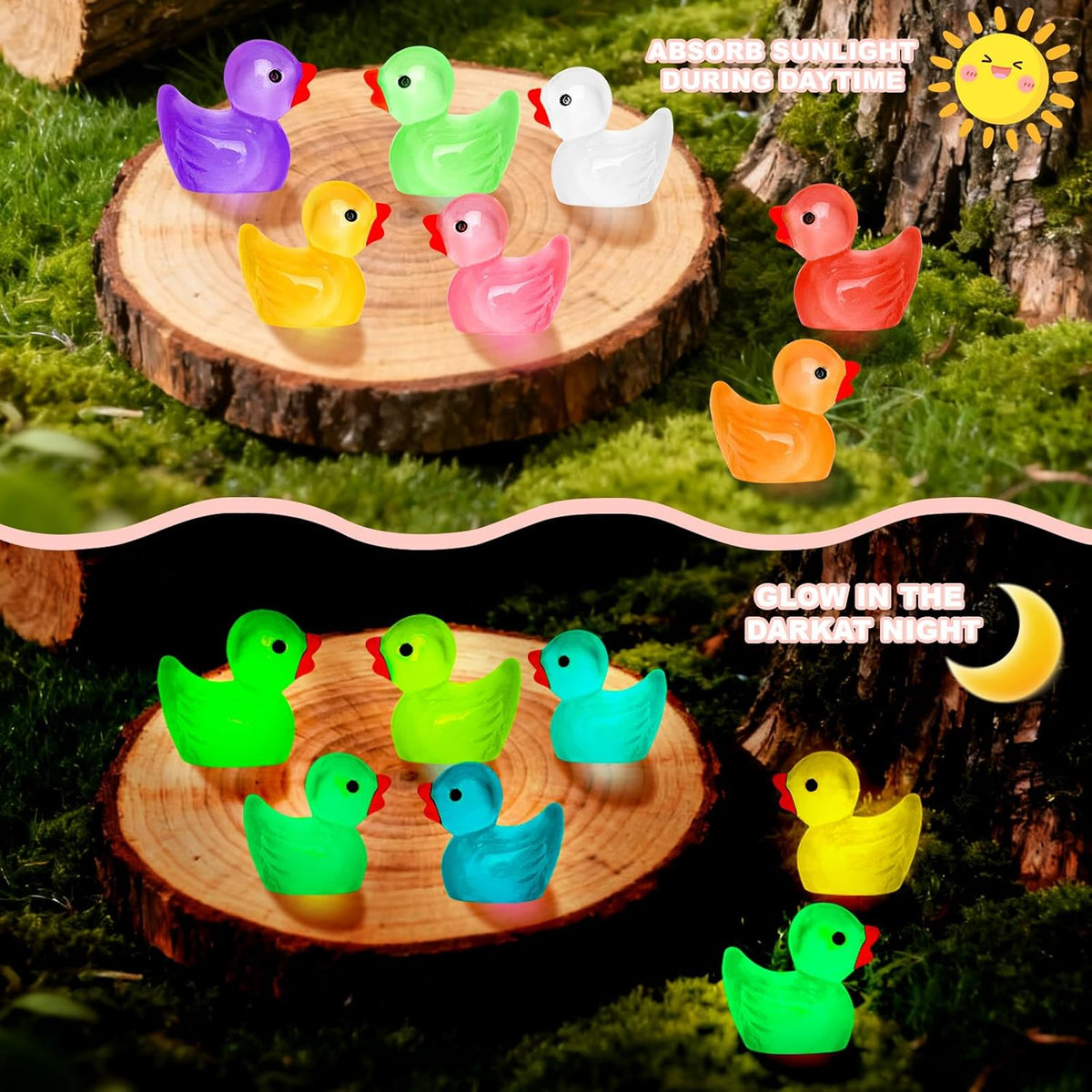 280 pcs Luminous Mini Resin Ducks, Glow in The Dark Tiny Ducks Figures to Hide, Bulk Plastic Duck