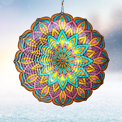 Mandala Wind Spinner - Purple Tulip Design | 12 Inch Stainless Steel Hanging Wind Sculpture &