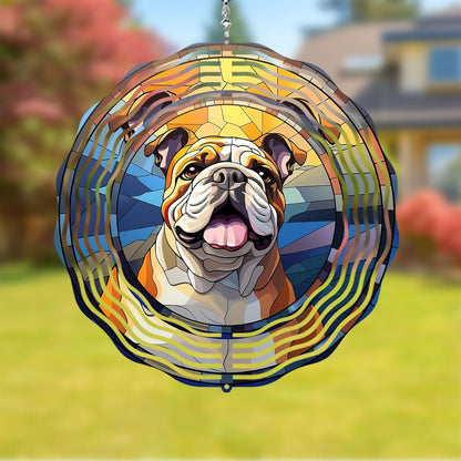 Bulldog Wind Spinners Outdoor Dog Memorial Gifts, 3D Metal Kinetic Hanging Garden Wind Spinner