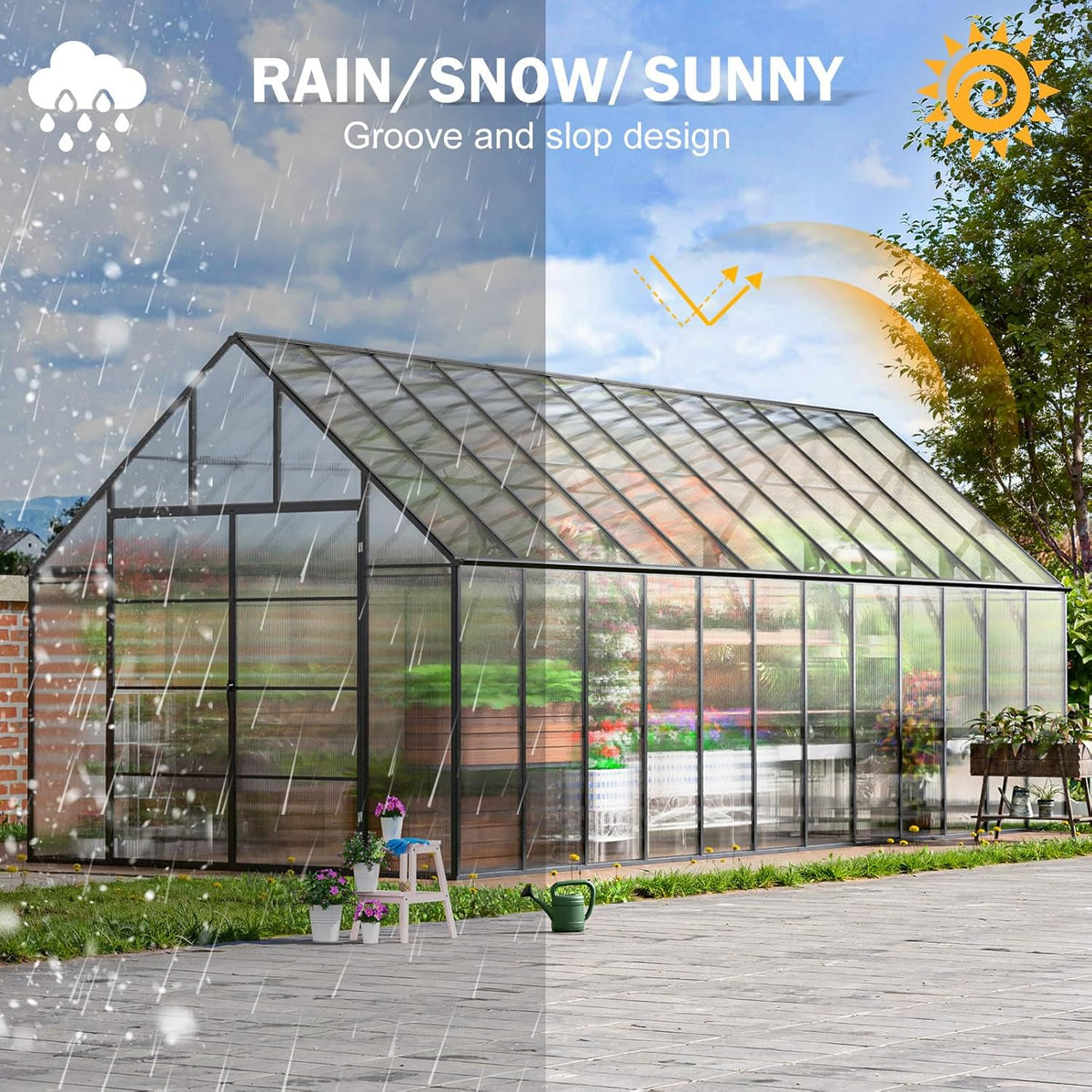 CDCASA 24x10x10 FT Greenhouse for Outdoors, Large Thicker Aluminum Heavy Duty Polycarbonate