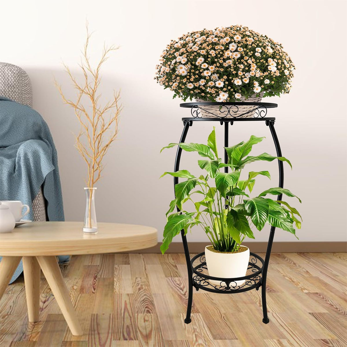CASIMR 2Pack Plant Stand Indoor Outdoor, 2 Tier 26.6" Tall Metal Potted Holder Rack Multiple Flower