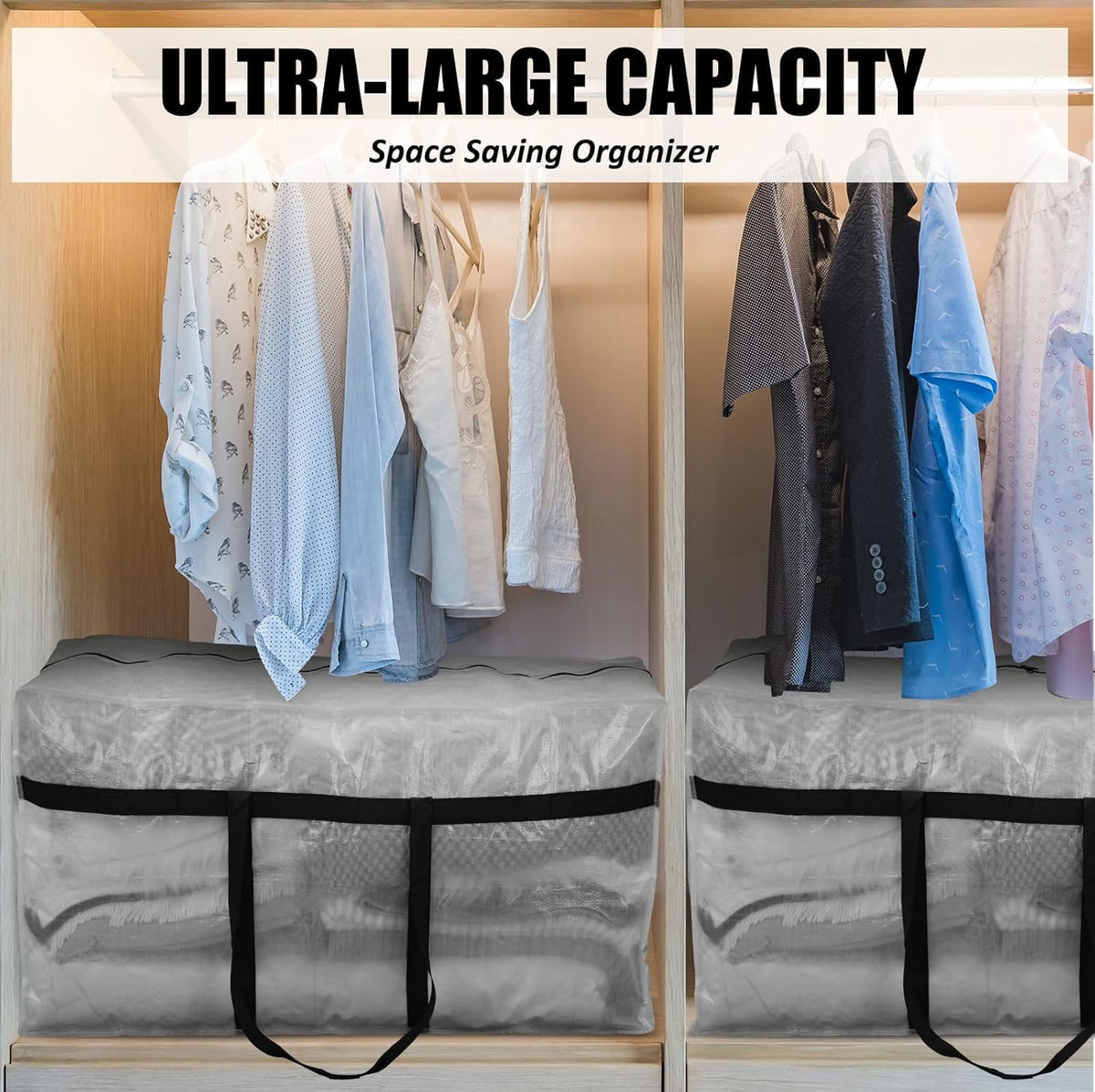 4 Pcs 66 Gallon Large Moving Bags with Zipper and Handles Foldable Storage Duffle Bags Heavy Duty