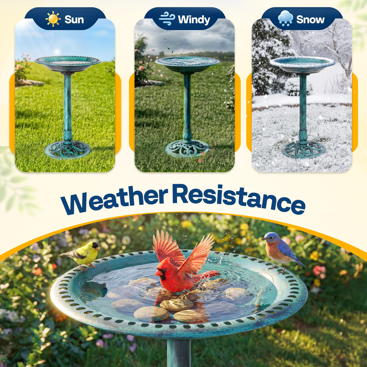 VIVOHOME Bird Bath for Outside, Polyresin Pedestal Birdbath, Green