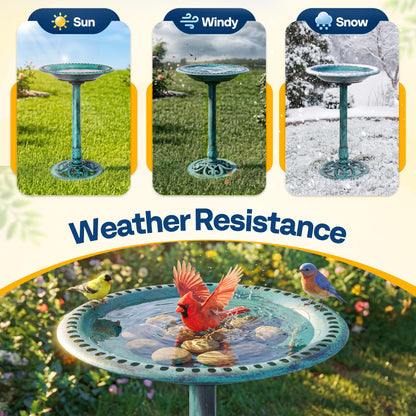 VIVOHOME Bird Bath for Outside, Polyresin Pedestal Birdbath, Green