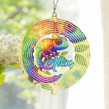 Personalized Chameleon Wind Spinner 3D Stainless Steel, Chameleon Garden Spinner Hanging Outdoor