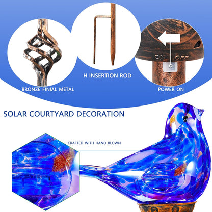 Decorative Solar Lights, Outdoor Solar Bird Stake Lights, Hand Blown Glass Decorative Garden