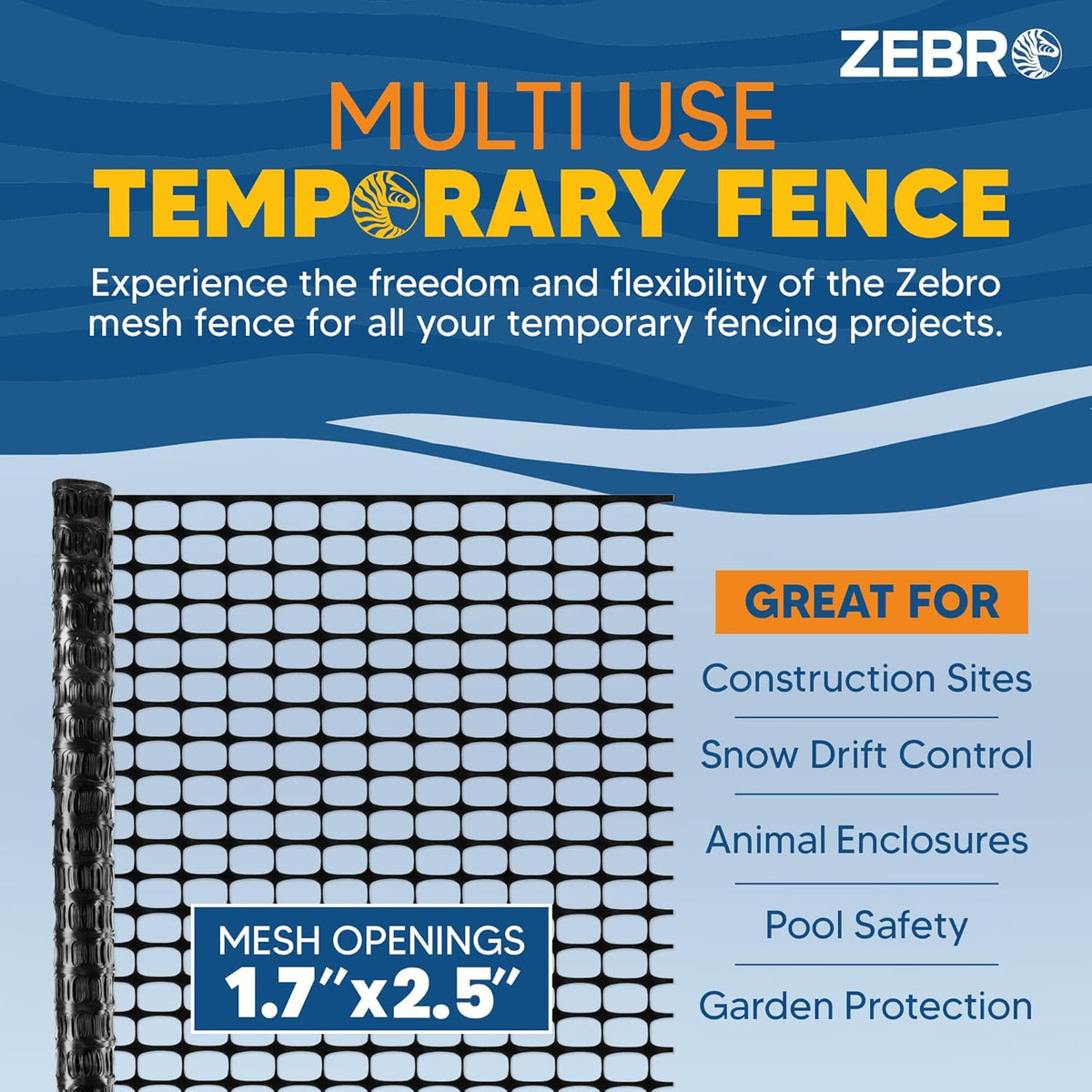 ZEBRO 4' x 100' Orange Plastic Garden Fence Roll – Light Duty Mesh Fencing for Temporary Fence