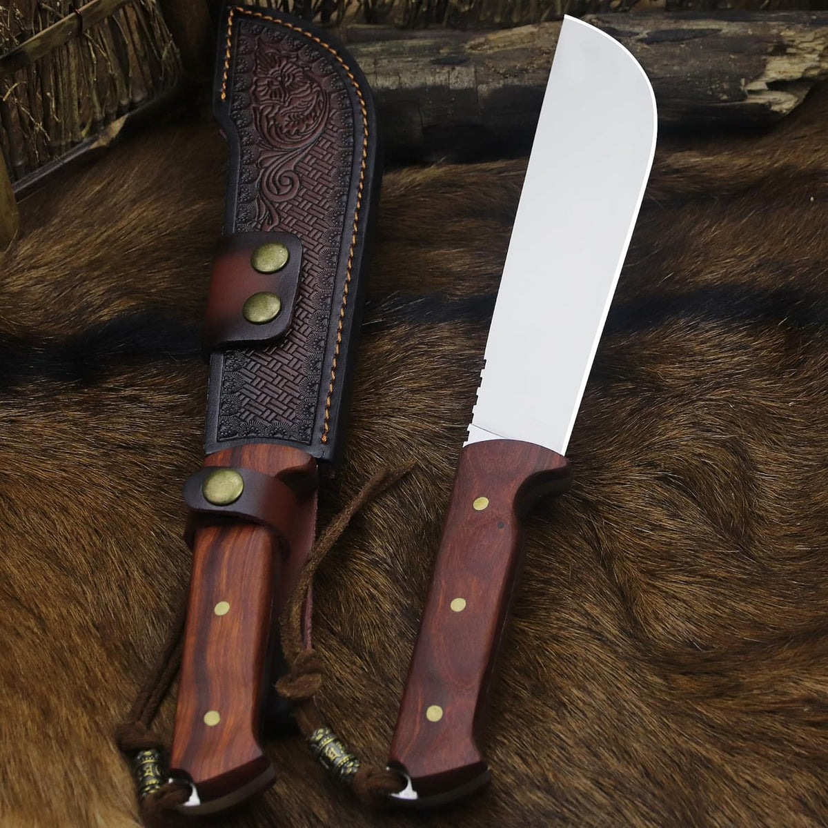 BA-KOR USA 8mmDC53 steel 35CM (14 ") full Tang fixed knife with leather sheath and (5.9 ") ceria